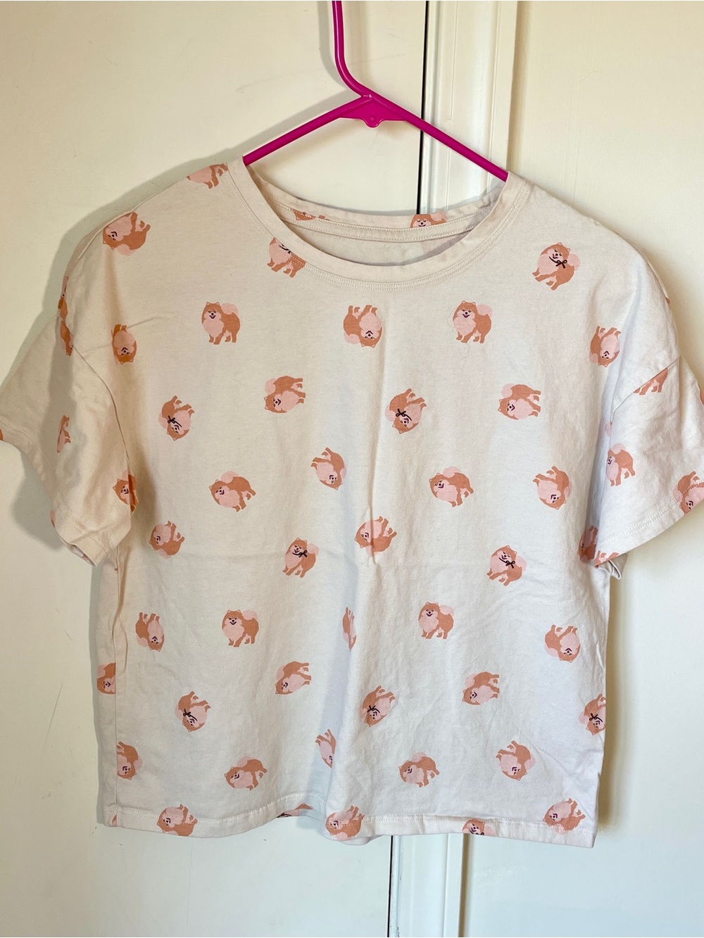 Pomeranian Pom Dog Print Cotton T-Shirt Size Medium Large